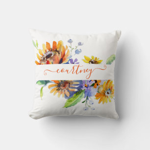 Aquarell-Gänseblümchen personalisiert Kissen