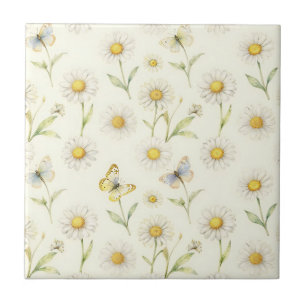 Aquarell-Gänseblümchen-und-Schmetterling-Wiesen-Mu Fliese