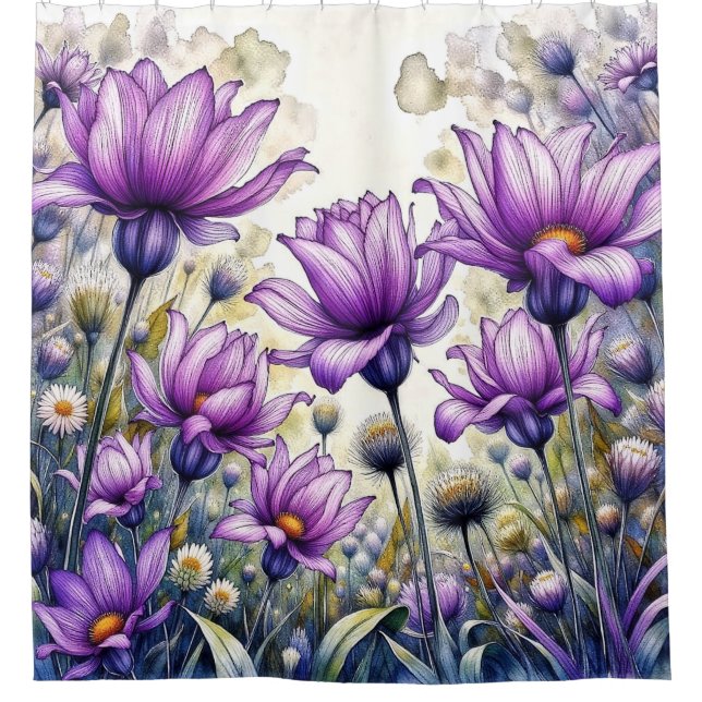 Aquarell-Gänseblumen-Design Duschvorhang (Vorderseite)