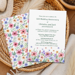 Aquarell-Garten-Blumen 55. Hochzeitstag Einladung