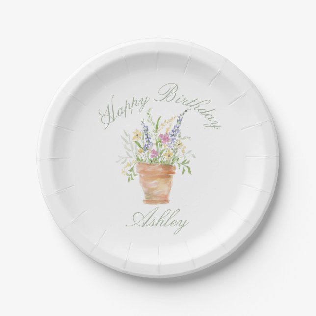 Aquarell-Garten Blumen Pappteller (Vorderseite)