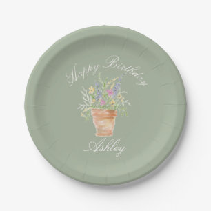 Aquarell-Garten Blumen Pappteller