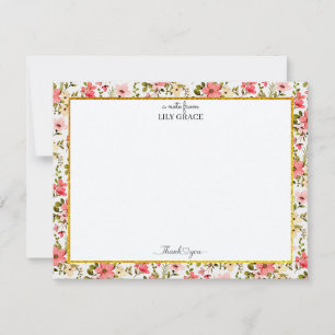 Aquarell-Garten-Blumen- und Goldstil Danke Mitteilungskarte