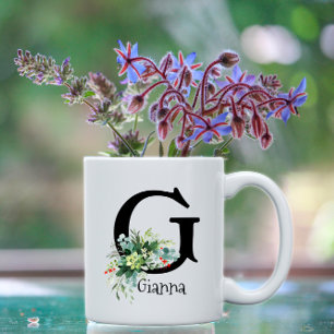 Aquarell-Gartenblumen-Monogramm-Kaffeetasse Kaffeetasse