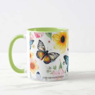 Aquarell-Gartenblumen-Muster-Familienname Tasse