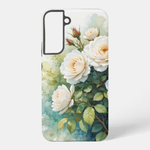 Aquarell-Gartenblumen Weiße Rosen Samsung Galaxy Hülle