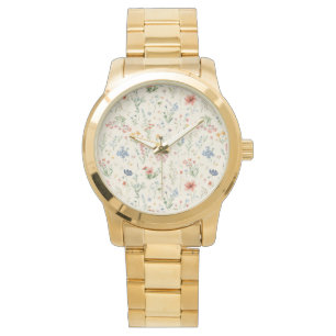 Aquarell-Gartenblumen Wildblume Frühlingswiese Armbanduhr