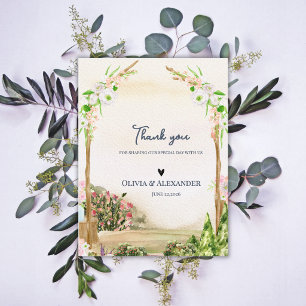 Aquarell-Gartenbogen Romantische Hochzeit Danke Postkarte
