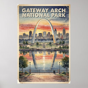 Aquarell Gateway Arch National Park Retro Poster