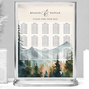 Aquarell-Gebirge & Kiefern Hochzeits-Sitzplan Poster