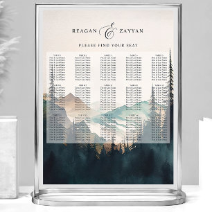 Aquarell-Gebirge Kiefern Hochzeits-Sitzplan Poster