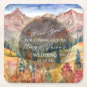 Aquarell-Gebirgslandschaft Zielort Hochzeit C Rechteckiger Pappuntersetzer