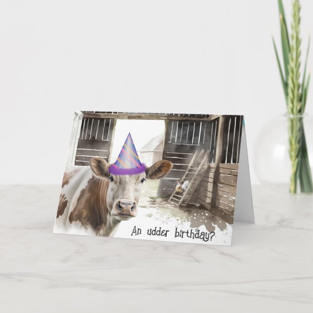Aquarell Geburtstagskuh im Stall Karte (Vorderseite)