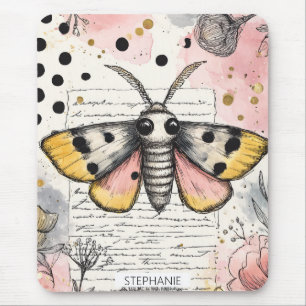 Aquarell Gefleckter Tigermotten Rosa Gold Boho Kun Mousepad