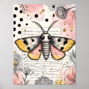 Aquarell Gefleckter Tigermotten Rosa Gold Boho Kun Poster