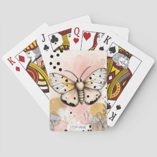 Aquarell Gefleckter Tigermotten Rosa Gold Boho Kun Spielkarten