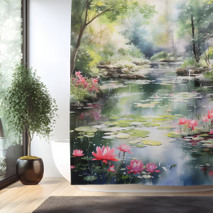 Aquarell Geheimnisvoller Gartenteich Duschvorhang
