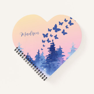 Aquarell Gelb Blau Ombre Schmetterlinge Wald C Notizbuch