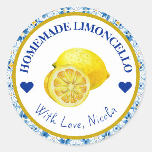 Aquarell Gelb & Blau Selbstgemachter Limoncello Runder Aufkleber