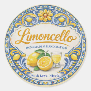 Aquarell Gelb & Blau Selbstgemachter Limoncello Runder Aufkleber