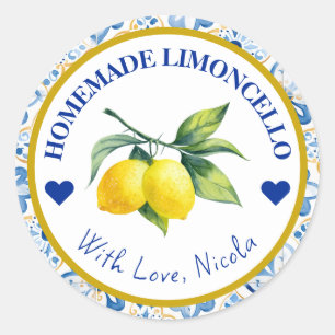 Aquarell Gelb & Blau Selbstgemachter Limoncello Runder Aufkleber