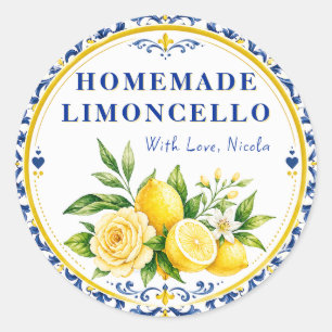 Aquarell Gelb & Blau Selbstgemachter Limoncello Runder Aufkleber