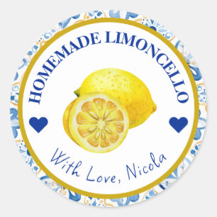 Aquarell Gelb & Blau Selbstgemachter Limoncello Runder Aufkleber
