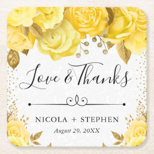 Aquarell-Gelb Glam-Rosen Hochzeit Rechteckiger Pappuntersetzer