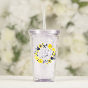 Aquarell-Gelb-Grau-Blumenkranz-Hochzeit Acryltrinkbecher