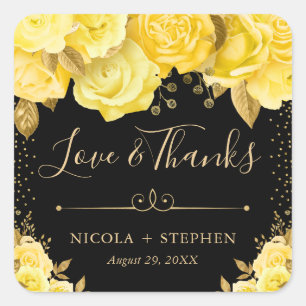 Aquarell-Gelb und Gold Glam Blumen Hochzeit Quadratischer Aufkleber