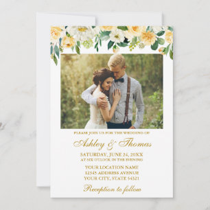 Aquarell Gelb Weiß Floral Foto Hochzeit Gold Einladung