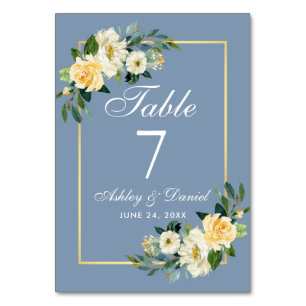 Aquarell Gelb Weiß Floral Gold Hochzeit Tischnummer