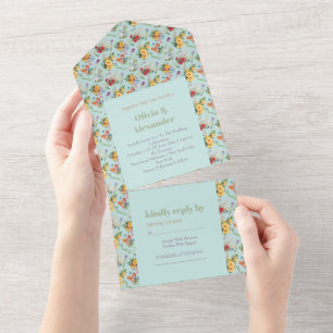 Aquarell-Gelbe Blumen & Florales Musterdesign All In One Einladung