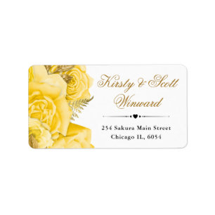 Aquarell Gelbe Glamour-Rosen Blumen Adresse Adressaufkleber
