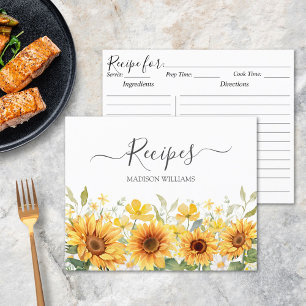 Aquarell-Gelbe-Sonnenblumen-Familien-Rezeptkarte