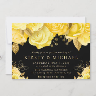 Aquarell Gelbe und Goldene Blumen Hochzeit Einladung