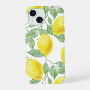Aquarell-Gelbe Zitronen Blumen & Laub Custom iPhone 15 Hülle