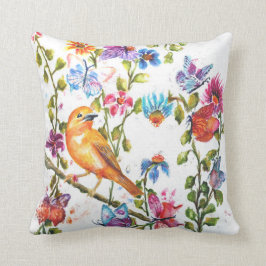 Aquarell-gelber Vogel Kissen
