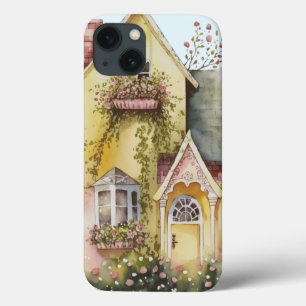 Aquarell gelbes Haus Blumenkästen Garten süß Case-Mate iPhone Hülle