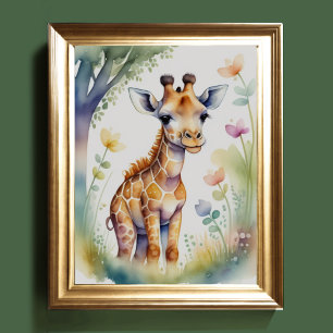 Aquarell-Gemälde Baby-Giraffen-Kinderzimmer 5:4 Poster