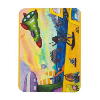 Aquarell-Gemälde Raumschiff Planet Raumhafen Pisto Magnet