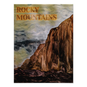 Aquarell-Gemälde Rocky Mountains Fotodruck