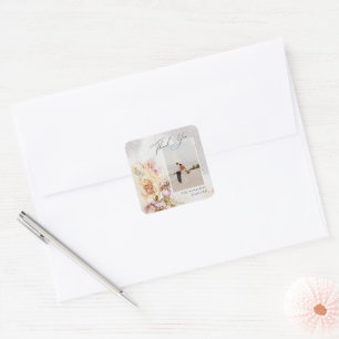 Aquarell-Gemalte Florale Leinwand Hochzeit Danke Quadratischer Aufkleber