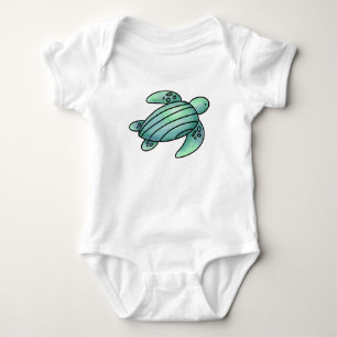 Aquarell gemalte Meeresschildkröte Cartoon blau gr Baby Strampler