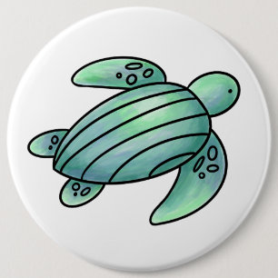 Aquarell gemalte Meeresschildkröte Cartoon blau gr Button