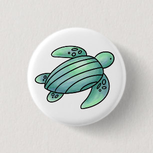 Aquarell gemalte Meeresschildkröte Cartoon blau gr Button
