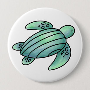 Aquarell gemalte Meeresschildkröte Cartoon blau gr Button