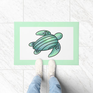 Aquarell gemalte Meeresschildkröte Cartoon blau gr Fußmatte