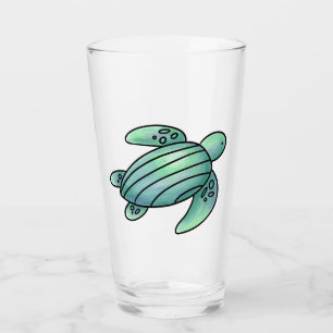 Aquarell gemalte Meeresschildkröte Cartoon blau gr Glas