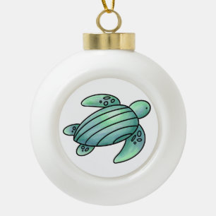 Aquarell gemalte Meeresschildkröte Cartoon blau gr Keramik Kugel-Ornament